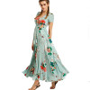 Bohemia Floral Print Long Women Dress Beach Ladies Sexy Summer Button Boho Maxi Dress Vintage Party Dresses LDW1026