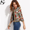 Sheinside Embroidery Outerwear Winter Tribal Print Office Ladies Women Coats and Jackets Vintage Autumn Long Sleeve Coat