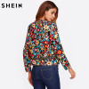 SHEIN Press Button Placket Botanical Jacket Autumn Jacket for Women Multicolor Collarless Single Breasted Elegant Jacket