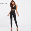 COLROVIE 2018 Spring High Waist Skinny Leggings Black Empire Eyelet Lace Up Sexy Leggings Women Elegant Sporting Pants