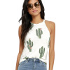 Fashion Womens Ladies Cactus Printed Sleeveless Halter Camis Tank Tops Loose Tee Camisole Female Femme Vest Sexy Summer Clothes