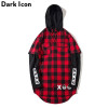 Printed Curved Hem Flannel Plaid Hoodies Men 2017 Winter New Patchwork Sleeve Men's Hoodie Red Grey