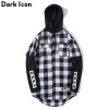 Printed Curved Hem Flannel Plaid Hoodies Men 2017 Winter New Patchwork Sleeve Men's Hoodie Red Grey