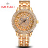 BSL1031 BAOSAILI Classic Lotus Rhinestones Alloy Strap Stainless Steel Back Case Wrist Watch for Women Fashion Bracelet Watch