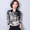 New Arrival 2018 Spring Female Imitation Silk Satin Blouse Slim Women's Printing Shirt Long Sleeve Plus Size Ladies Work Blouses