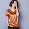 Elegant ladies blouse office work satin silk brief solid color women tops plus size o neck short sleeve buttons loose blusas
