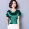 Elegant ladies blouse office work satin silk brief solid color women tops plus size o neck short sleeve buttons loose blusas