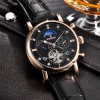 Men Full-automatic Mechanical Watch Tourbillon Luxury Brand  Fashion Genuine Leather Man Multifunctional Watch relogio masculino