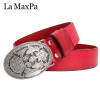 Fashion women's belt cowskin leather lady belt vintage arabesque pattern silver flower buckle belt for woman gift 