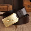 Brand luxury Jaguar model plate buckle full grain leather belts men high quality belt gold boutique cowhide coffee size 115 cm