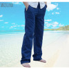 New Top quality Men's Summer Casual Pants Natural Cotton Linen Trousers White Linen Elastic Waist Straight Man's Pants