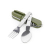 Army Green Folding Portable Stainless Steel Camping Picnic Cutlery Knife Fork Spoon Bottle Opener Flatware Tableware Travel Kit
