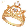 U7 Crown Rings For Women Birthday Gift Trendy Gold Color Cubic Zirconia Engagement /Wedding Bands Promise Rings R414