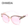 OHMIDA New Fashion Sunglasses Women Cat Eye UV400 Brand Plastic Women's Sun Glasses Blue Mirror Vintage Retro Sunglassses Female