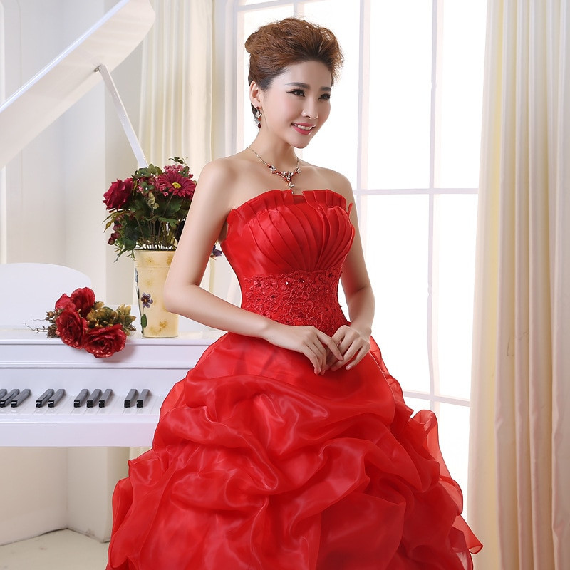 2017 New Arrive Korean Style Red fashion girl crystal princess bridal dress sexy Lace apparel