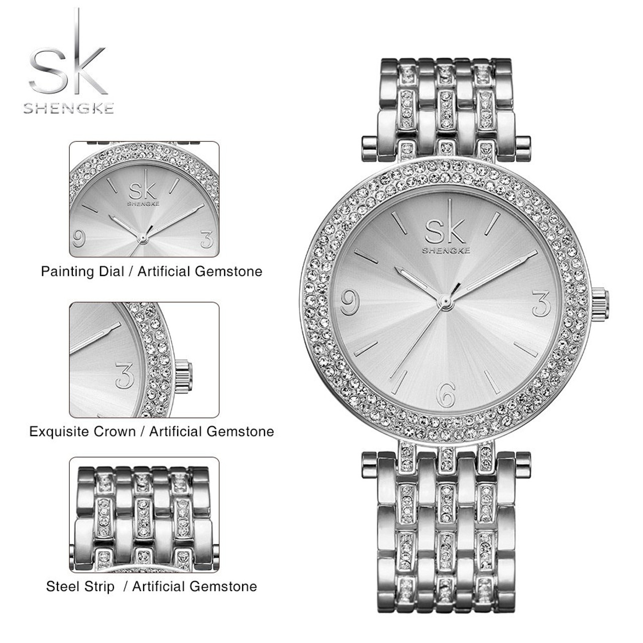 Shengke Luxury Women Watch Brands Crystal Sliver Dial Fashion Design Bracelet Watches Ladies Womenwrist Watches Relogio Feminino Onshopdeals Com