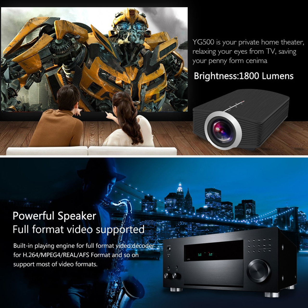 o Yg500 Mini Projector 1800 Lumens Portable 854 480 Lcd Projector Support 1080p Portable Hdmi Home Cinema Led 3d Projector Onshopdeals Com