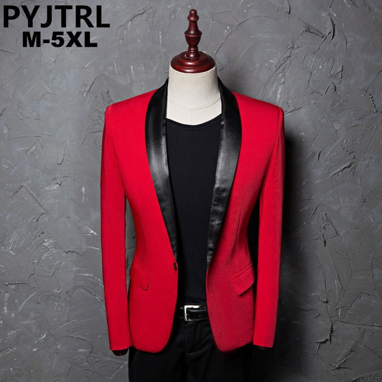 Pyjtrl Men S Red Shawl Collar Single Button Suits Jacket Wedding Party Business Casual Blazer Coat Masculino Slim Fit Men Onshopdeals Com