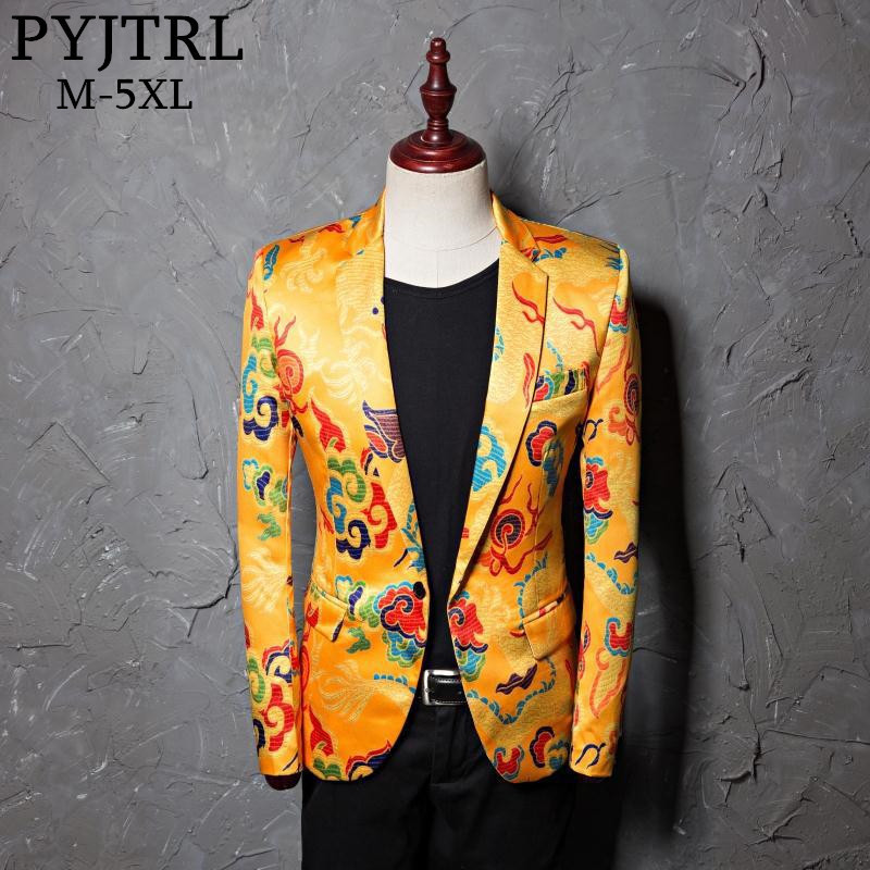 PYJTRL Brand Tide Mens Golden Chinese Style Dragon Pattern Digital ...