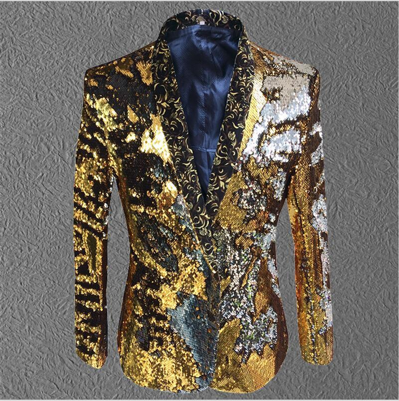 Men Glitter Shiny Scale Sequin Blazer Jacket Lapel Suit Fancy Dress Clothes  Coat | eBay