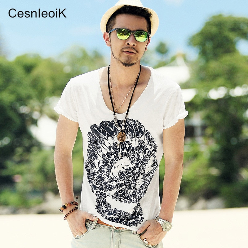Mens Deep V Neck T Shirt Summer Green 