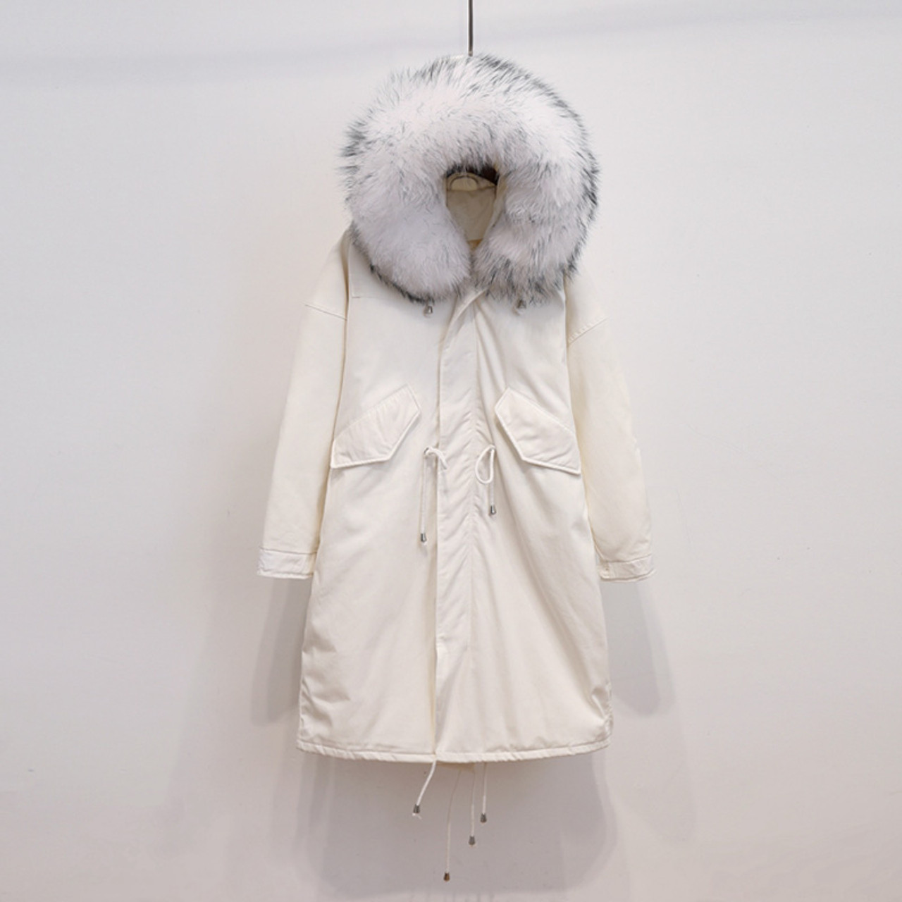 winter white coat with fur collar