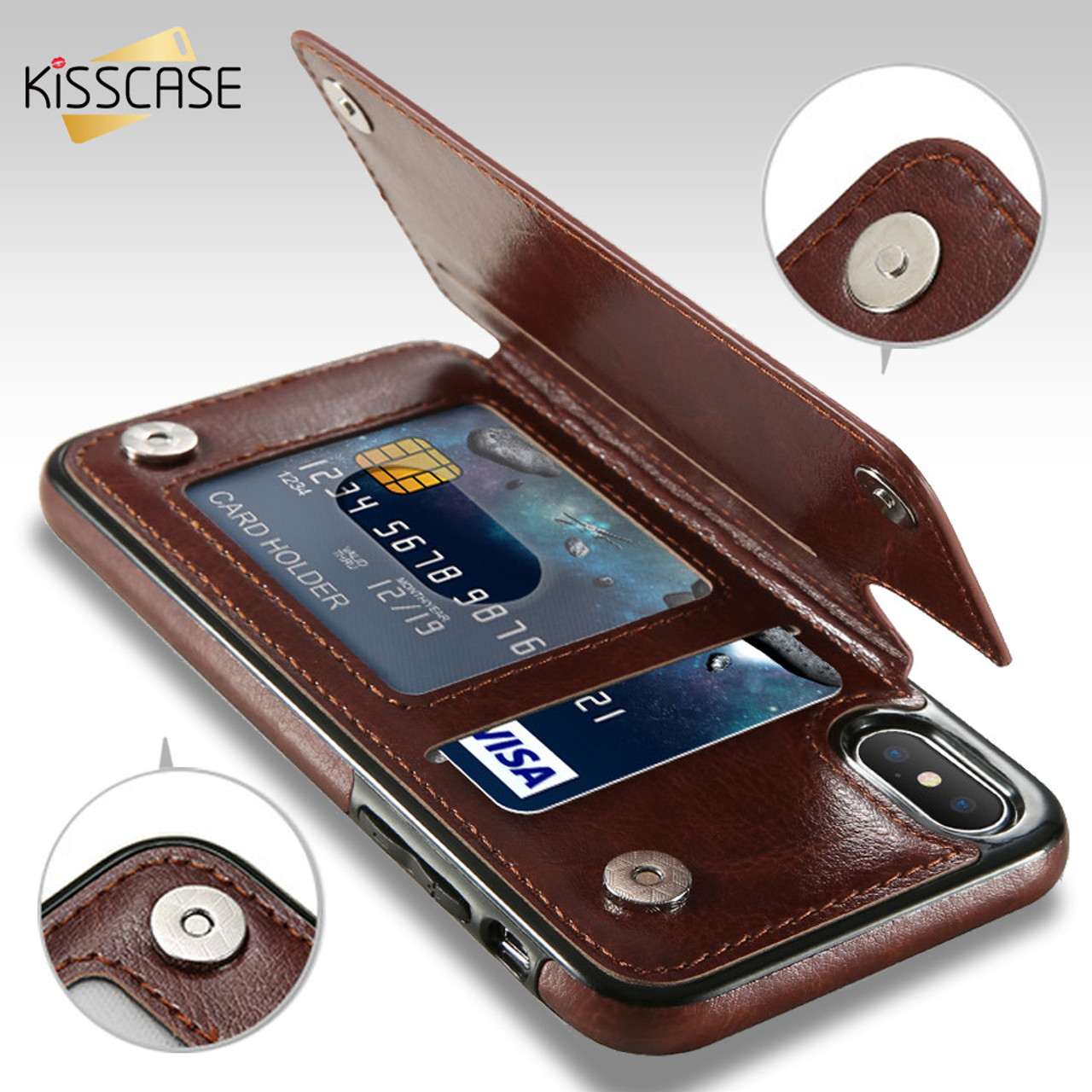 kisscase leather case for iphone x 6 6s 7 8 plus xs 5s se multi card holders phone cases for iphone xs max xr 10 cover