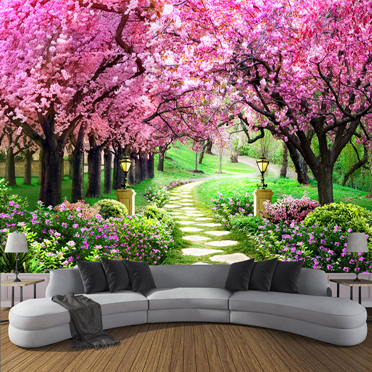 Custom 3d Photo Wallpaper Flower Romantic Cherry Blossom Tree