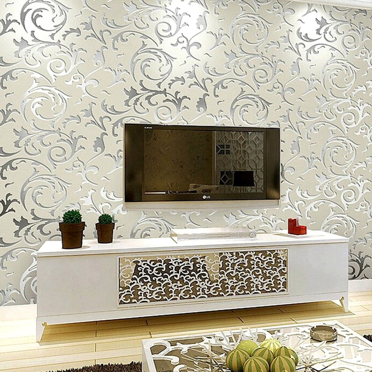 Platinum Rosco Foil Wave Silver Wallpaper  Dunelm