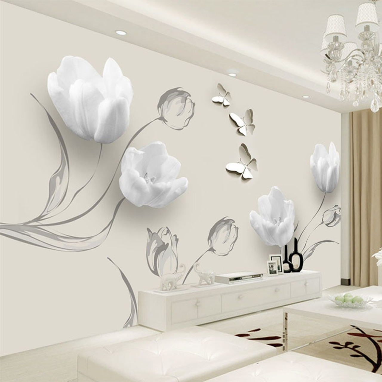 Custom Mural Wallpaper Modern 3D Stereo Tulip Butterfly 