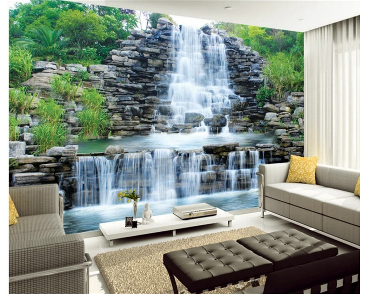 beibehang silk photo wallpaper hd magnificent rockery waterfall waterfall  art living room background papel de parede wallpaper