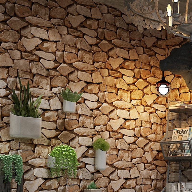 Waterproof Vintage 3d Stone Effect Wallpaper Roll Modern Rustic
