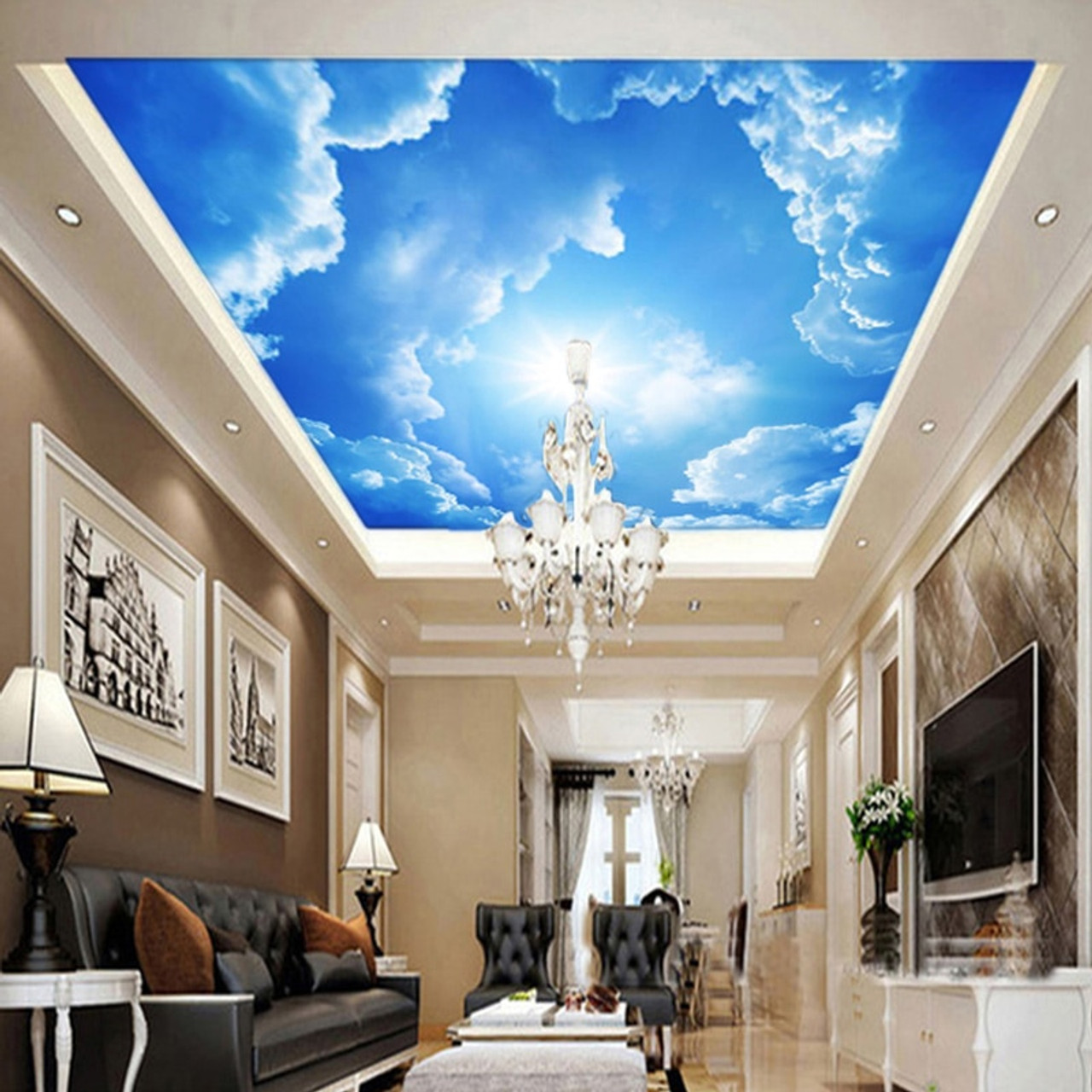 Modern 3D Photo Wallpaper Blue Sky And White Clouds Wall ...