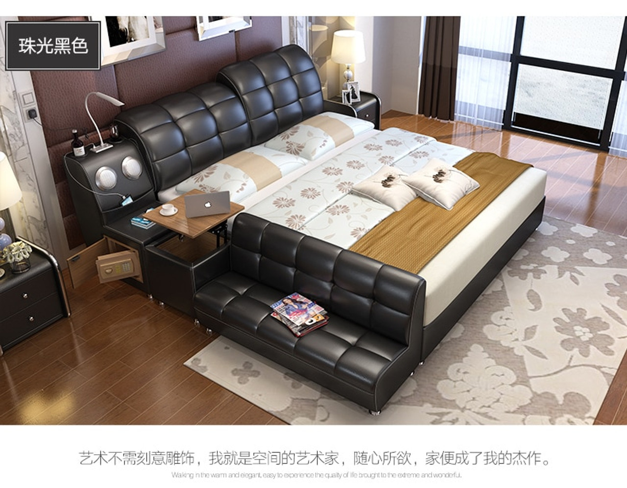 Genuine Leather Bed Frame With Storage And Safe Modern Soft Beds Home Bedroom Furniture Cama Muebles De Dormitorio Camas Quarto Onshopdeals Com Leather Bed Frame With Storage