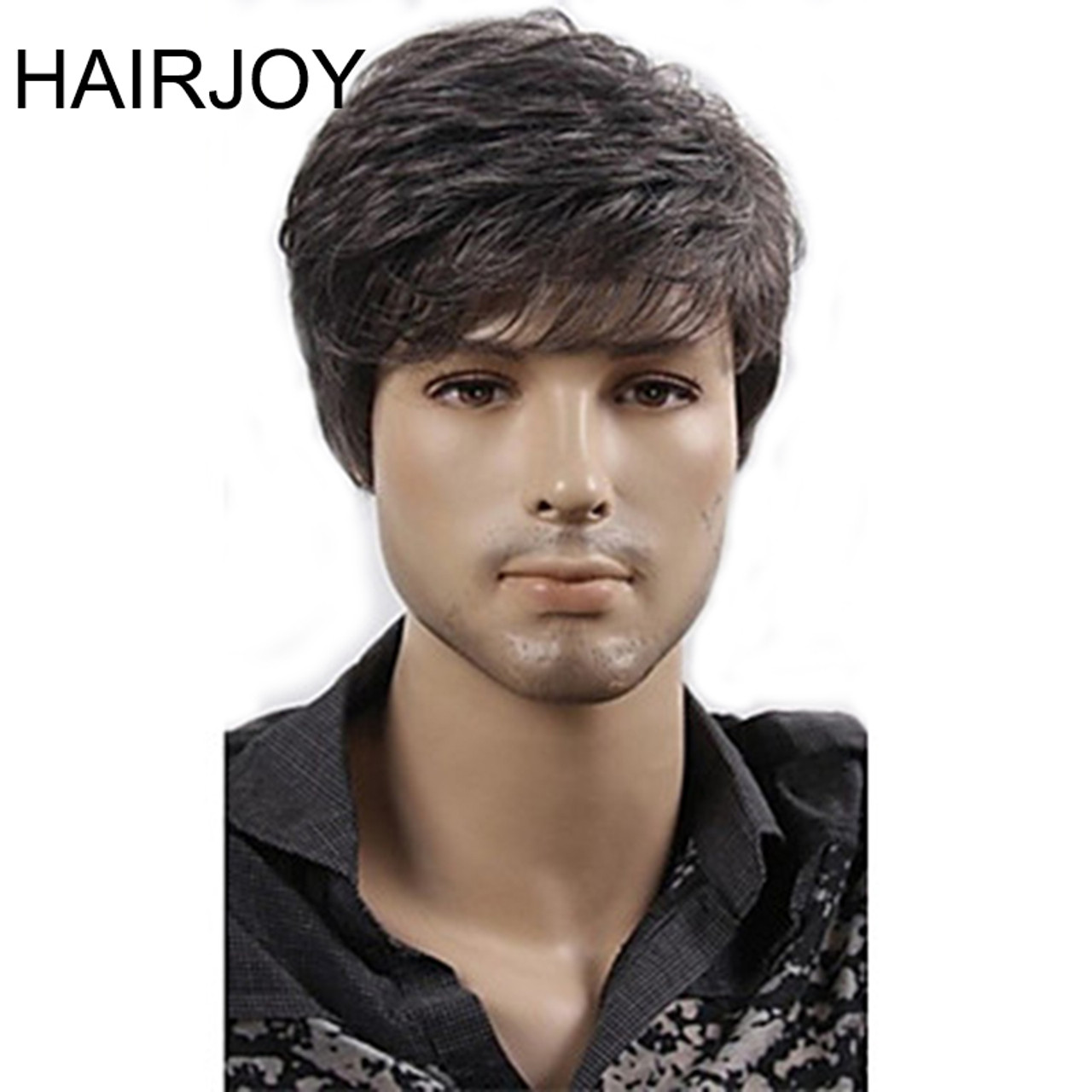Hairjoy Women Men Synthetic Wig Short Curly Layered Haircut Brown