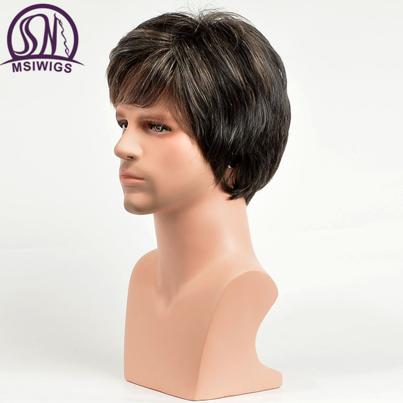 Msiwigs Straight Short Synthetic Men Wigs Heat Resistant Male