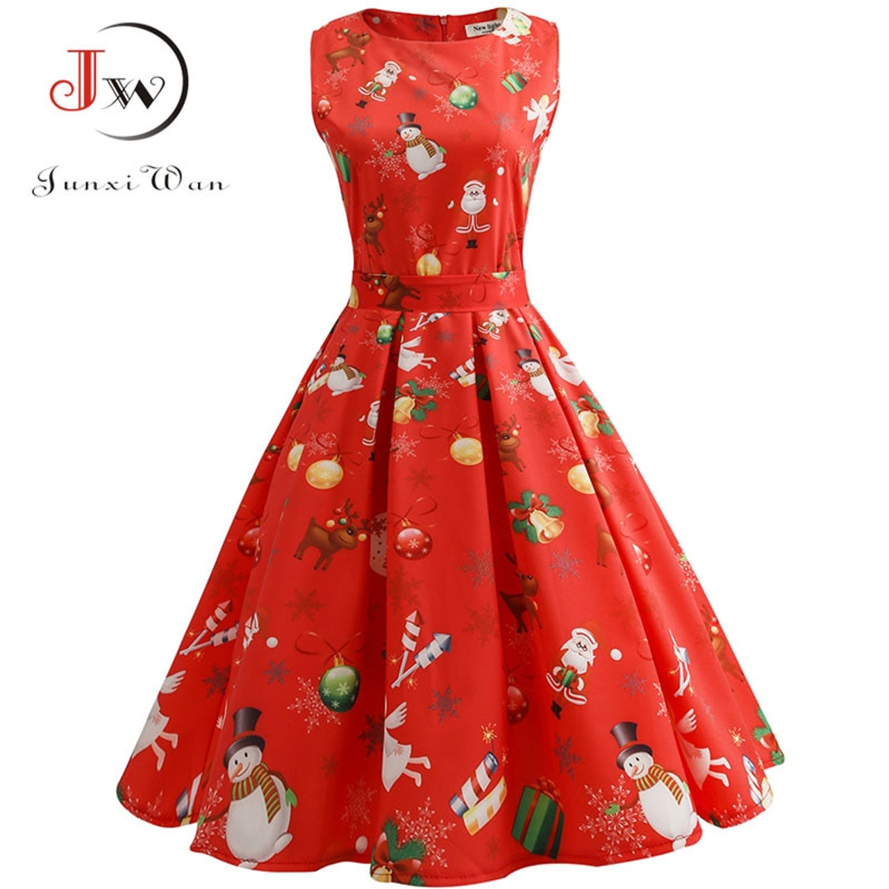 Vintage Dresses Women Casual Elegant Office Work Red Christmas Dress Retro Hepburn O Neck Sleeveless Swing Party Dress Plus Size Onshopdeals Com Christmas Dresses For Women