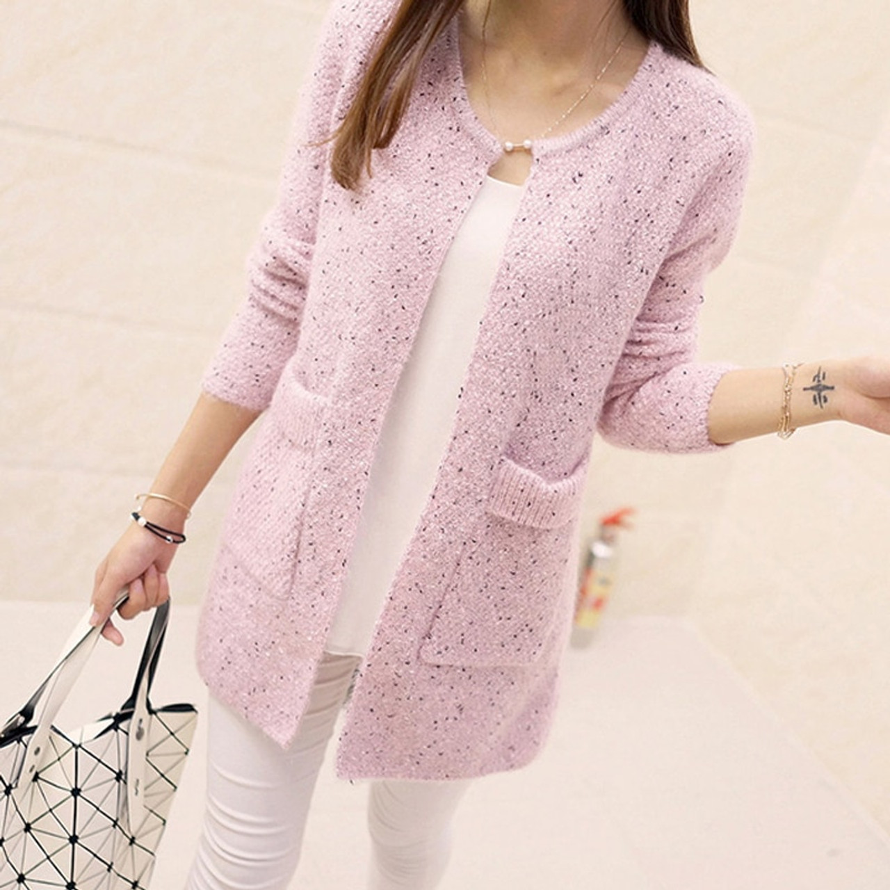 Letter Pattern Button Knit Cardigan Casual Long Sleeve Loose - Temu