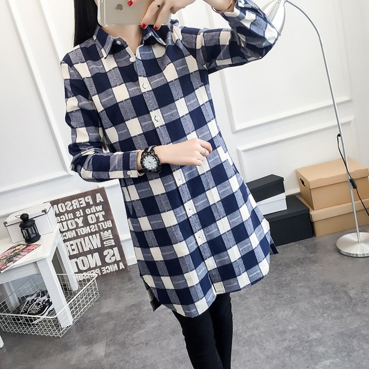 Shirt type long tops clearance