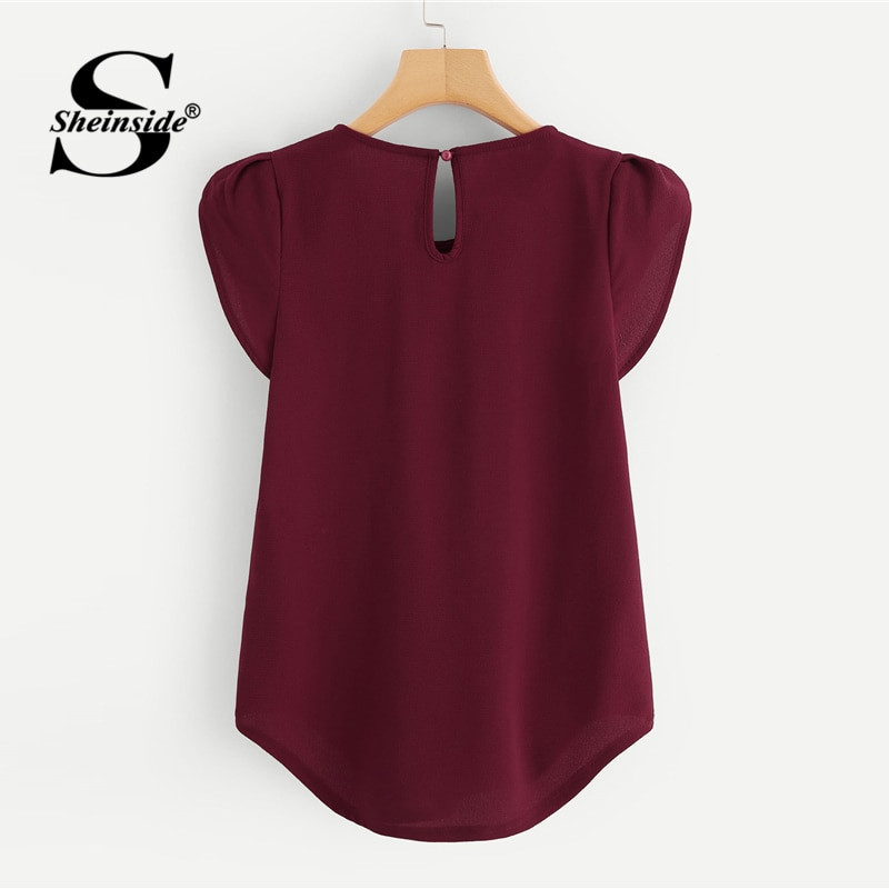 Sheinside Burgundy Asymmetrical Blouse 