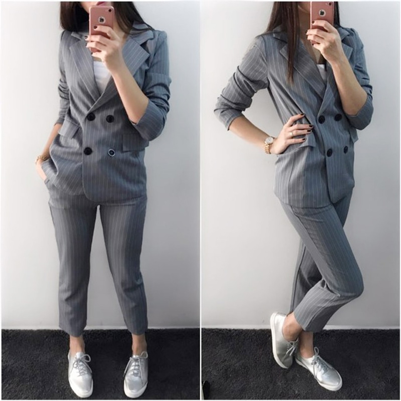 Cheap Single Botton Work Blazer Suits OL Pants Suit Notched Blazers Jackets  with Trouser Two Pieces Set | Joom