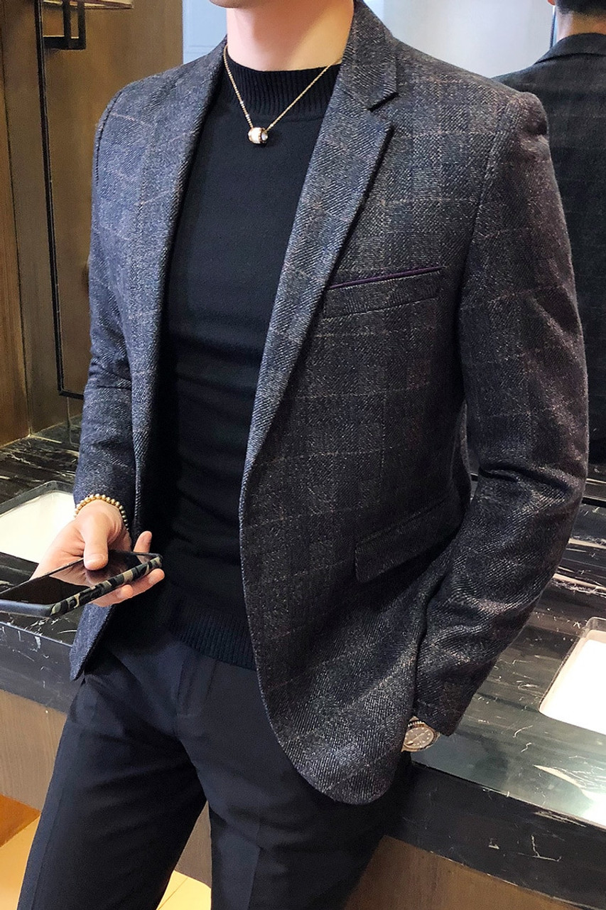 Vintage Plaid Blazer British Stylish Male Blazer Suit Jacket Business