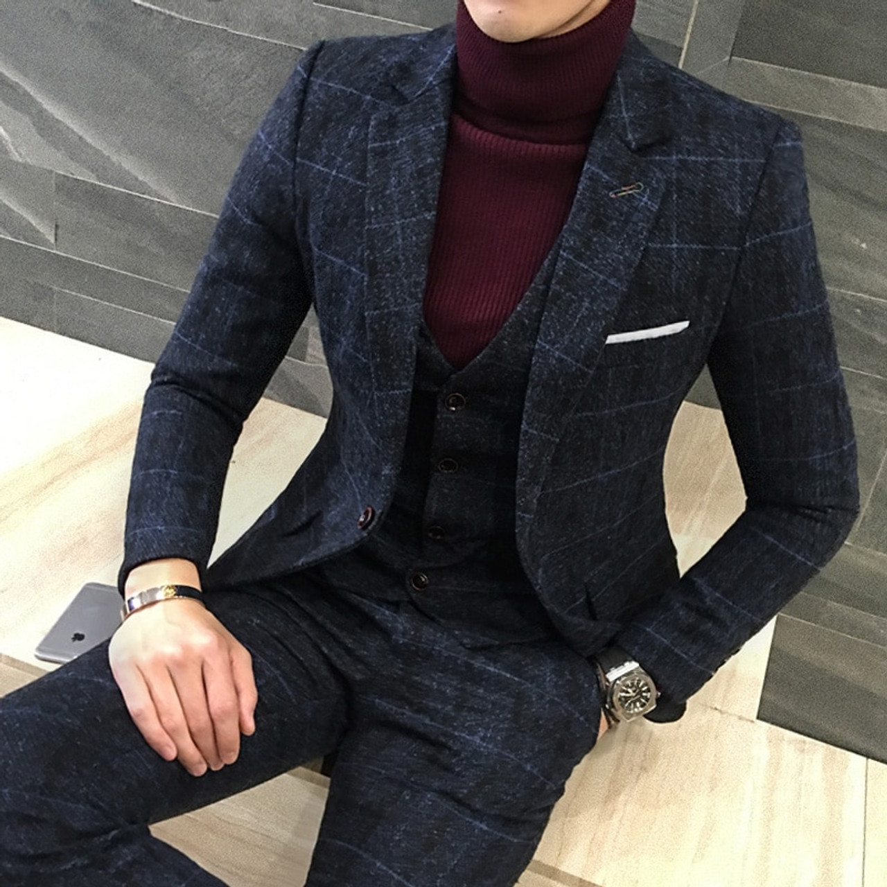 khaki tweed suit