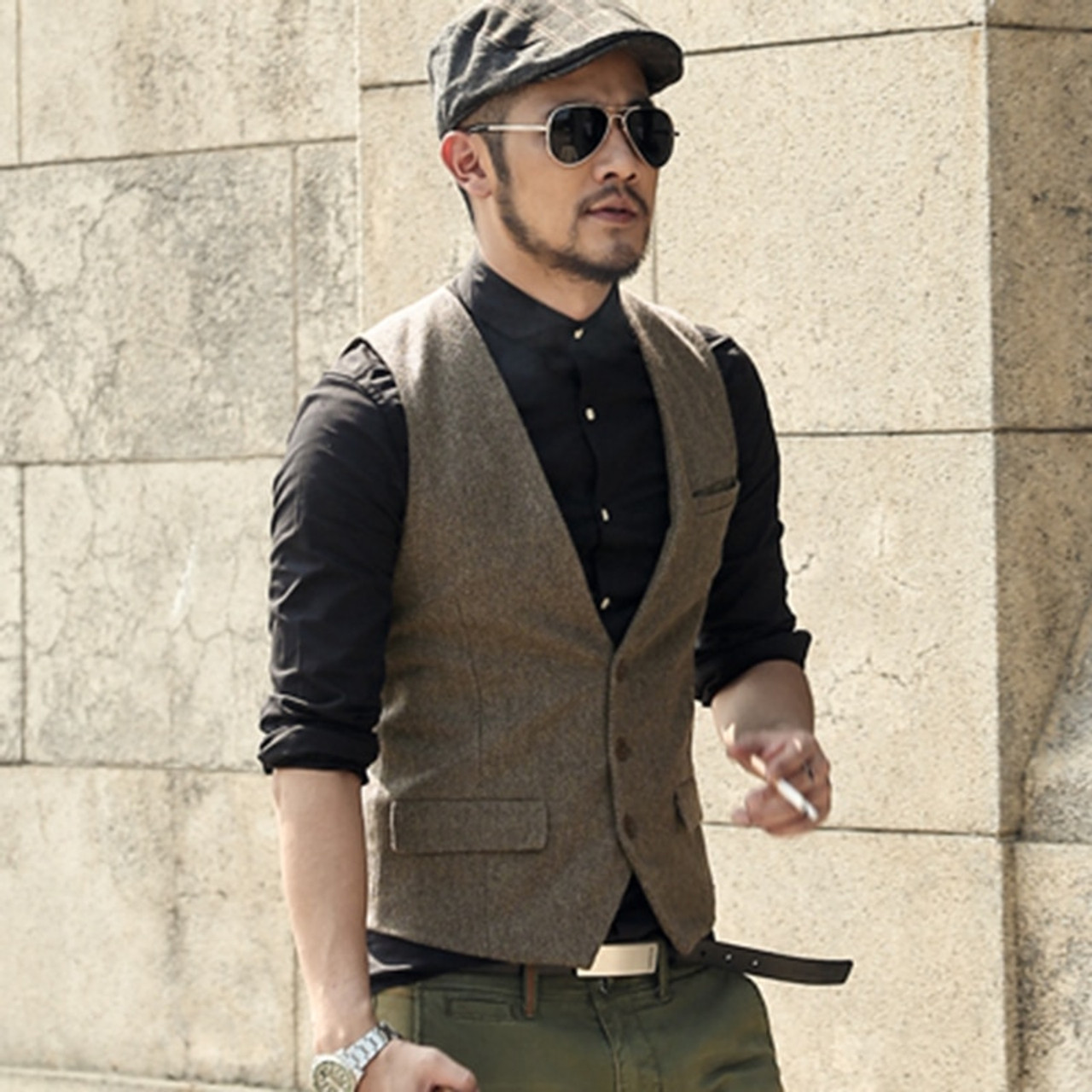 mens formal waistcoats dress suit vest slim Three button Woolen vest men casual sleeveless jacket coat 83279.1544096076