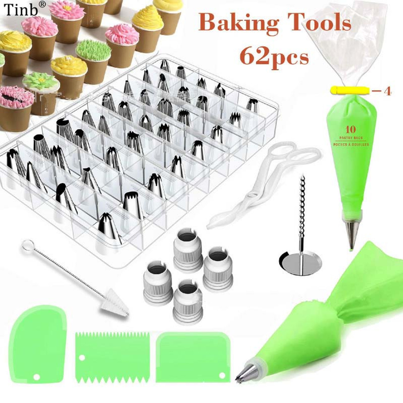 62pc Russian Pastry Nozzles Icing Piping Tip Set Bag Converter