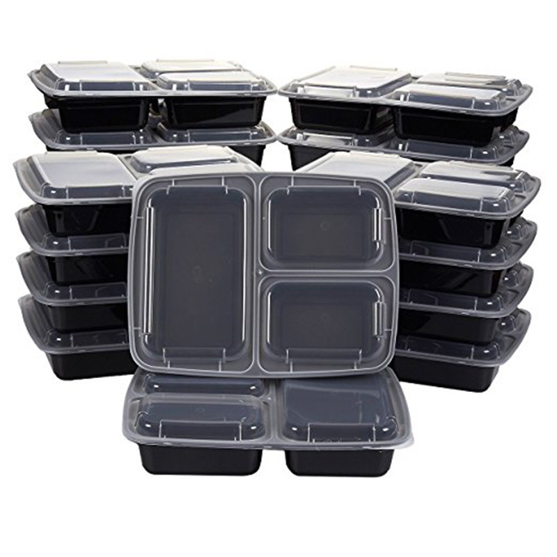 10Pcs Reusable Meal Prep Bento Box Container 3 Compartment with Lids