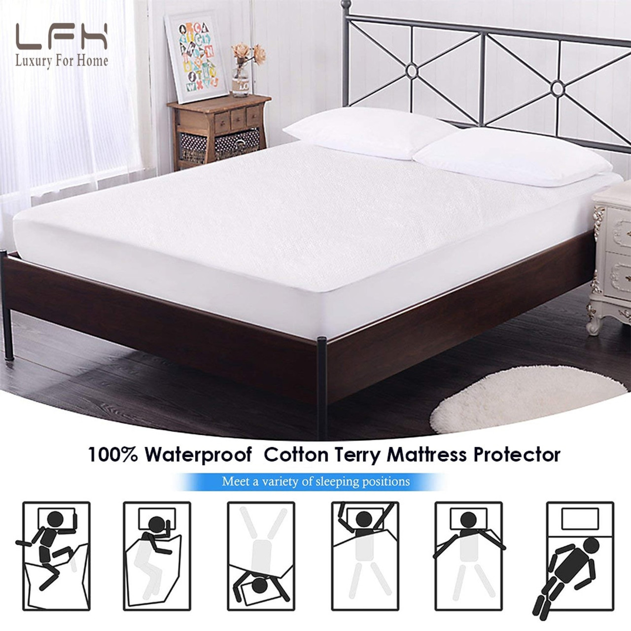 160x200 Cotton Terry Matress Cover 100 Waterproof Mattress