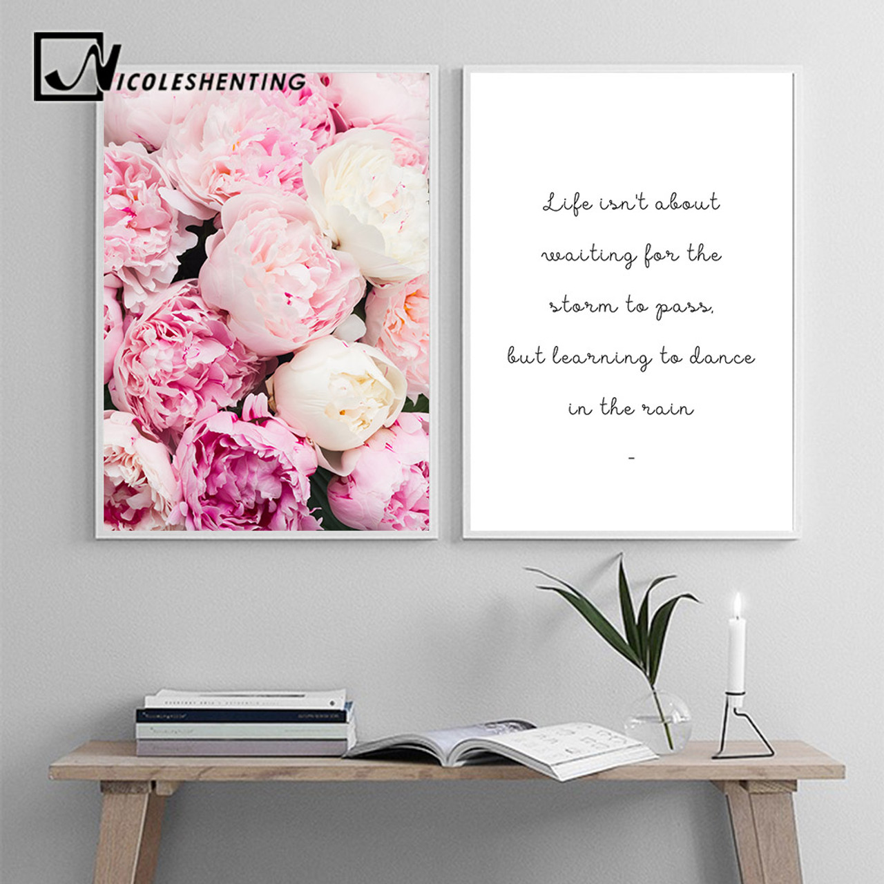 Scandinavian Flower Canvas Art Nordic Wall Painting Prints Pink Floral Poster Life Quotes Decoration Picture Modern Home Decor Onshopdeals Com