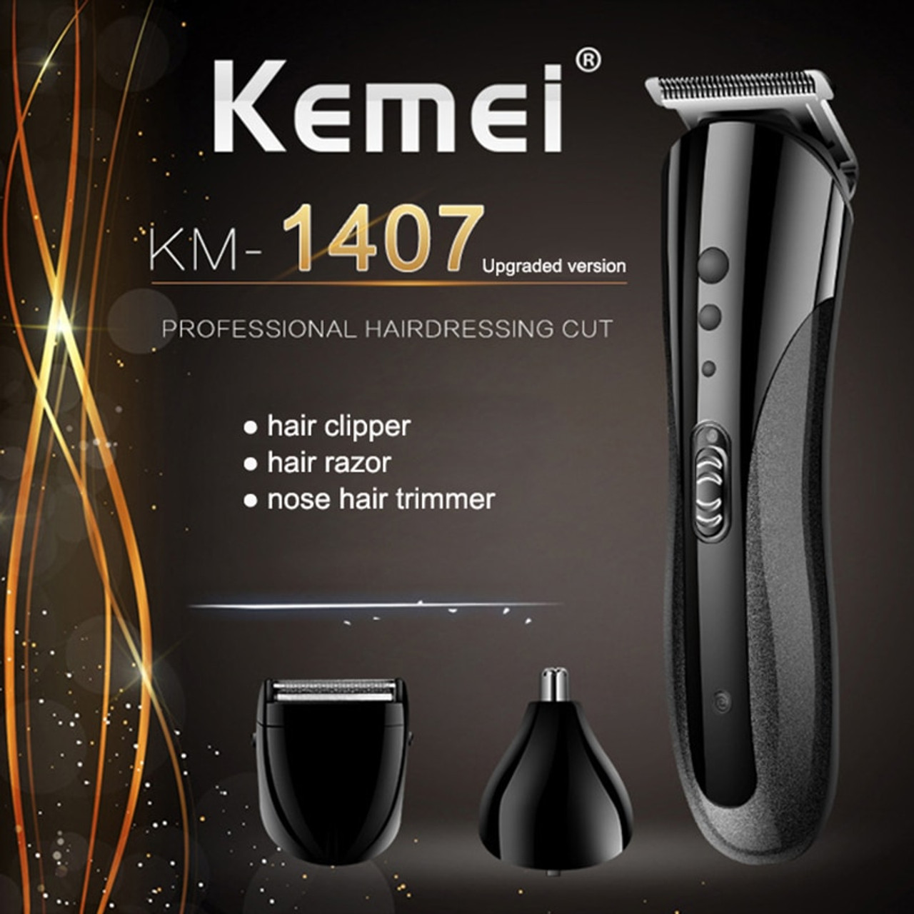 Kemei Km 1407 3 In 1 Hair Trimmer Rechargeable Electric Nose Hair