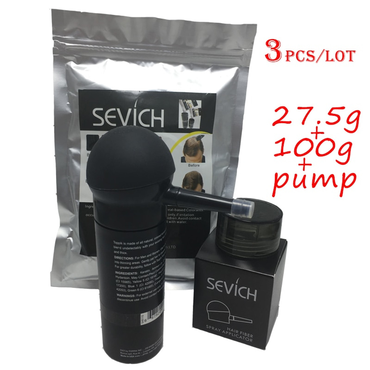 3pcs Lot Toppik Hair Building Fiber Keratin Loss Hair Thicken